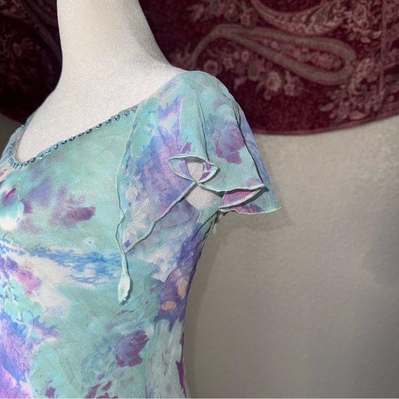 Blue Purple Y2K 2000s Fairy Sequin Ruffle Women’s Small Summer Spring Dress - Picture 4 of 7